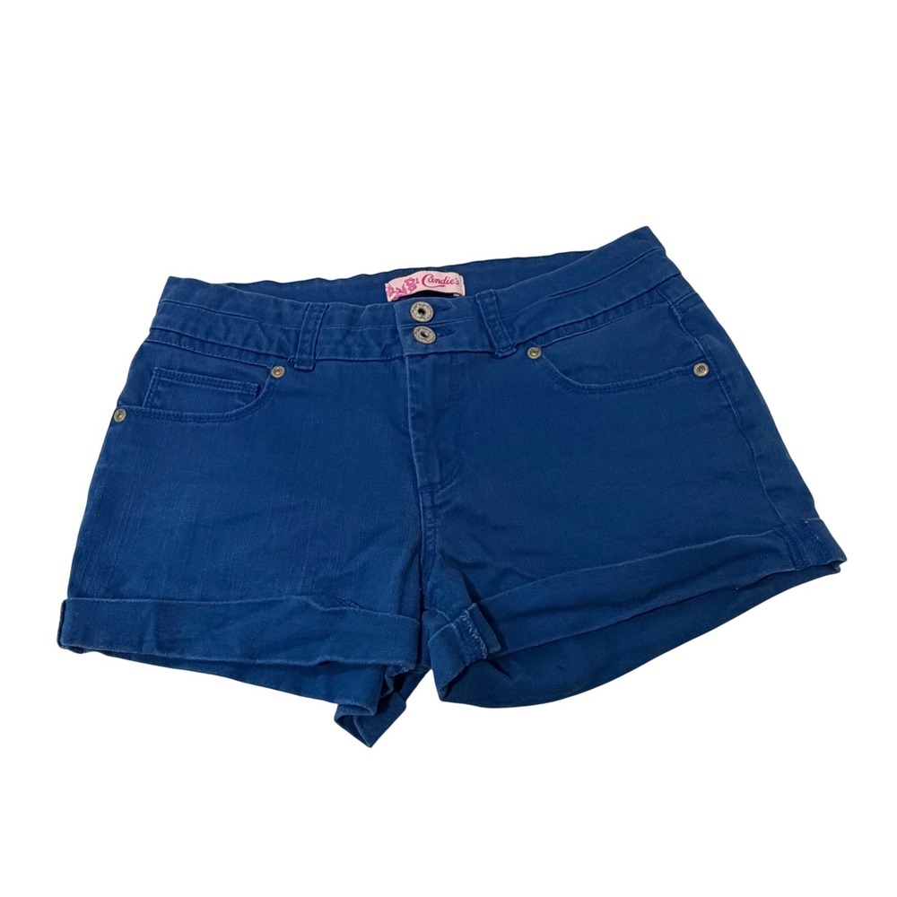 Vintage Candies Blue Denim Shorts Womens Size 9 Cuffed Stretch Double Button Y2K